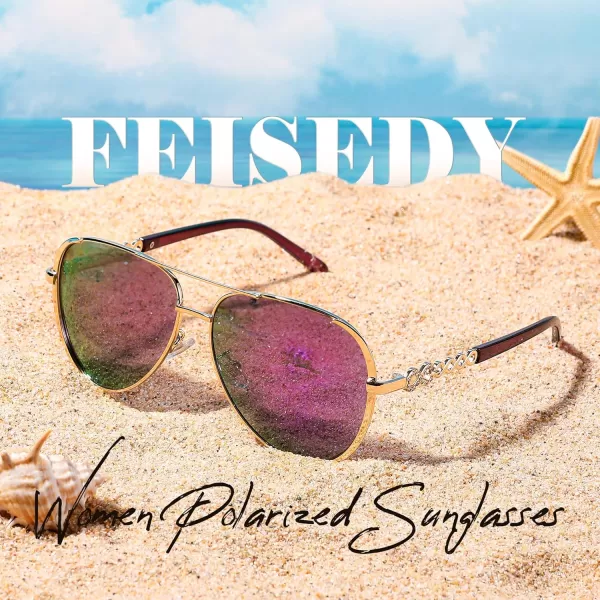 FEISEDY Retro Polarized Pilot Sunglasses for Women 70s Vintage Trendy Shades B4147Purple Mirror