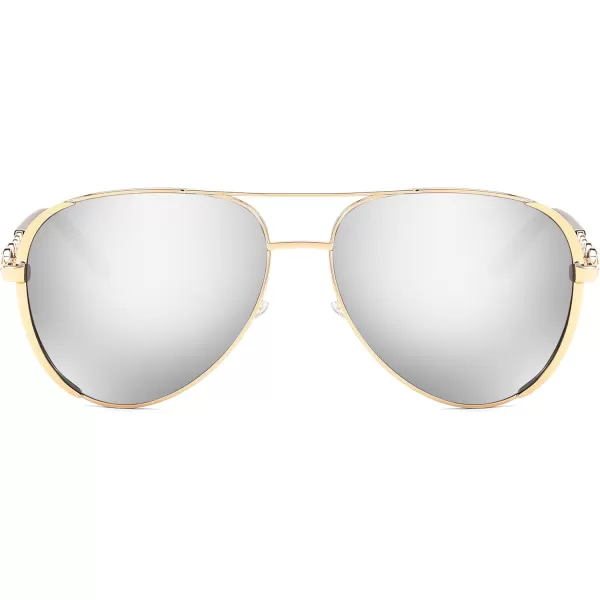 FEISEDY Retro Polarized Pilot Sunglasses for Women 70s Vintage Trendy Shades B4147Silver Mirror