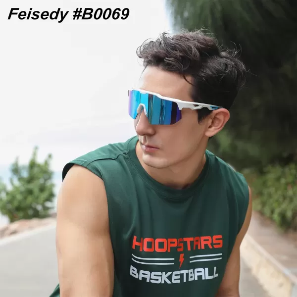 FEISEDY Sports Sunglasses Cycling Glasses for Men and WomenUV400 Protection Glasses for Baseball Fishing Golf B0069Black Frame  Blue Mirror Lens