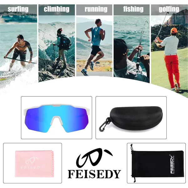 FEISEDY Sports Sunglasses Cycling Glasses for Men and WomenUV400 Protection Glasses for Baseball Fishing Golf B0069Black Frame  Blue Mirror Lens