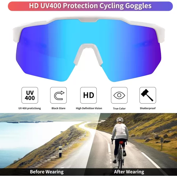 FEISEDY Sports Sunglasses Cycling Glasses for Men and WomenUV400 Protection Glasses for Baseball Fishing Golf B0069Black Frame  Blue Mirror Lens