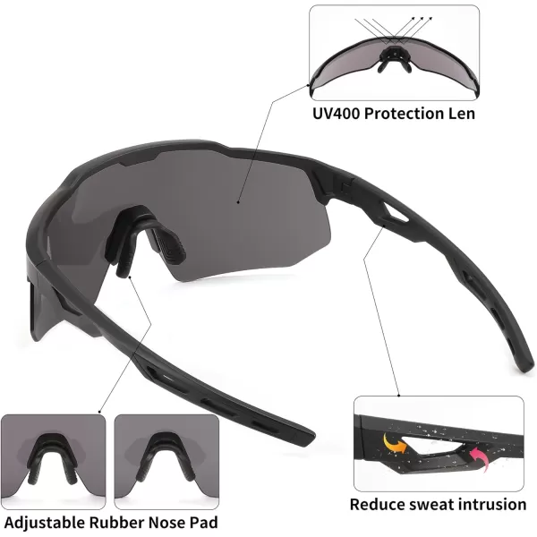 FEISEDY Sports Sunglasses Cycling Glasses for Men and WomenUV400 Protection Glasses for Baseball Fishing Golf B0069Black Frame  Grey Lens