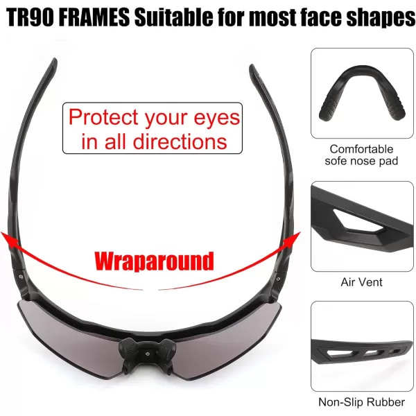 FEISEDY Sports Sunglasses Cycling Glasses for Men and WomenUV400 Protection Glasses for Baseball Fishing Golf B0069Black Frame  Grey Lens