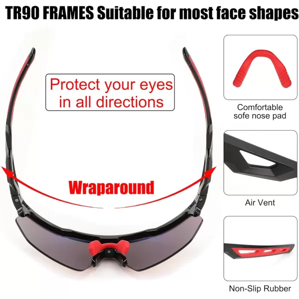 FEISEDY Sports Sunglasses Cycling Glasses for Men and WomenUV400 Protection Glasses for Baseball Fishing Golf B0069Black Frame  Red Mirror Lens