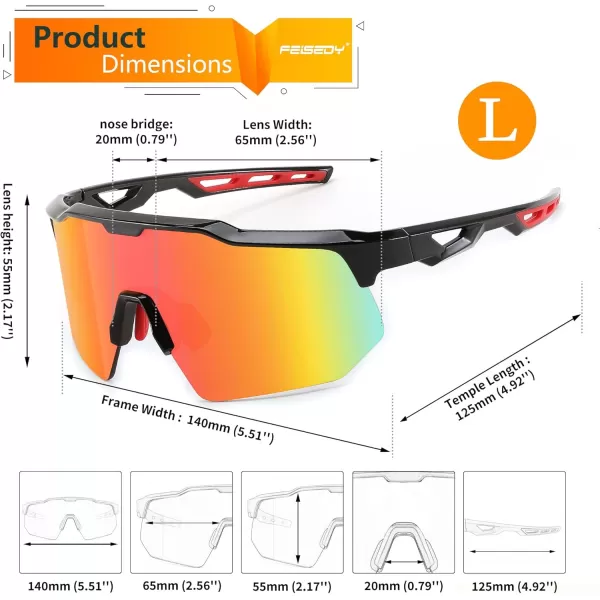 FEISEDY Sports Sunglasses Cycling Glasses for Men and WomenUV400 Protection Glasses for Baseball Fishing Golf B0069Black Frame  Red Mirror Lens