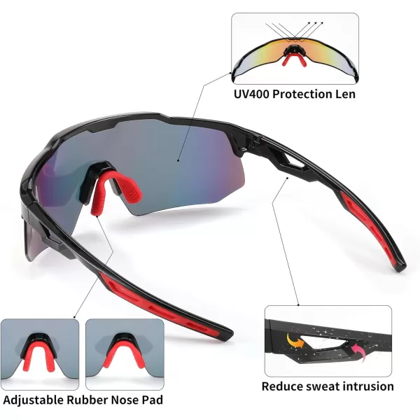 FEISEDY Sports Sunglasses Cycling Glasses for Men and WomenUV400 Protection Glasses for Baseball Fishing Golf B0069Black Frame  Red Mirror Lens