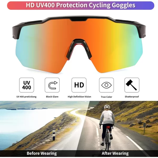 FEISEDY Sports Sunglasses Cycling Glasses for Men and WomenUV400 Protection Glasses for Baseball Fishing Golf B0069Black Frame  Red Mirror Lens