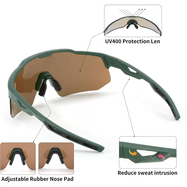 FEISEDY Sports Sunglasses Cycling Glasses for Men and WomenUV400 Protection Glasses for Baseball Fishing Golf B0069Green Frame  Gold Mirror Lens