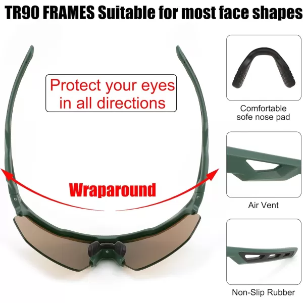 FEISEDY Sports Sunglasses Cycling Glasses for Men and WomenUV400 Protection Glasses for Baseball Fishing Golf B0069Green Frame  Gold Mirror Lens