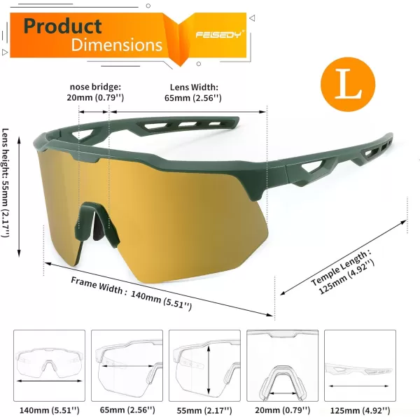 FEISEDY Sports Sunglasses Cycling Glasses for Men and WomenUV400 Protection Glasses for Baseball Fishing Golf B0069Green Frame  Gold Mirror Lens