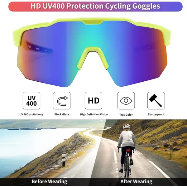 FEISEDY Sports Sunglasses Cycling Glasses for Men and WomenUV400 Protection Glasses for Baseball Fishing Golf B0069Green Frame  Green Mirror Lens
