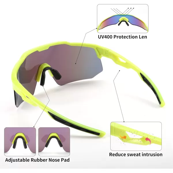FEISEDY Sports Sunglasses Cycling Glasses for Men and WomenUV400 Protection Glasses for Baseball Fishing Golf B0069Green Frame  Green Mirror Lens