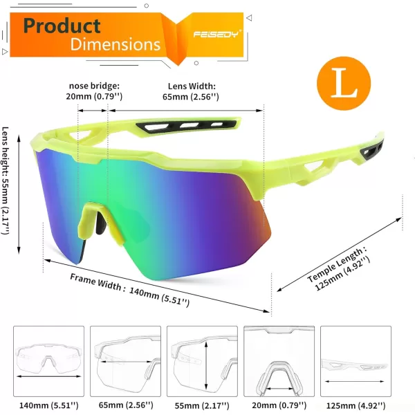 FEISEDY Sports Sunglasses Cycling Glasses for Men and WomenUV400 Protection Glasses for Baseball Fishing Golf B0069Green Frame  Green Mirror Lens