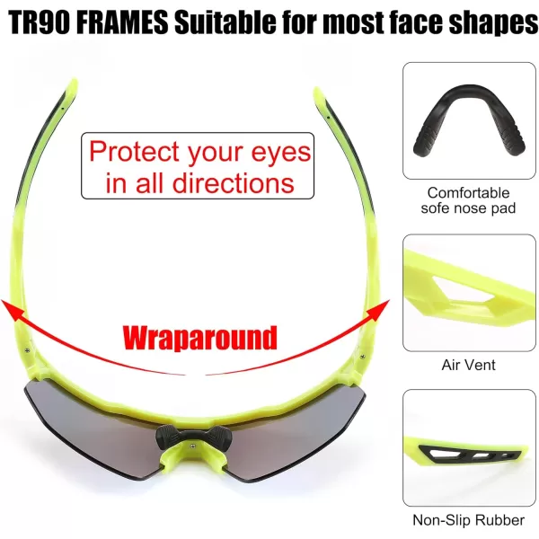 FEISEDY Sports Sunglasses Cycling Glasses for Men and WomenUV400 Protection Glasses for Baseball Fishing Golf B0069Green Frame  Green Mirror Lens
