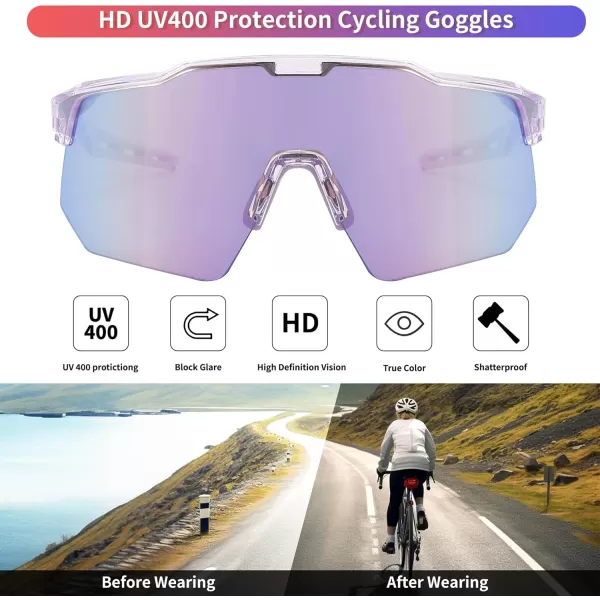 FEISEDY Sports Sunglasses Cycling Glasses for Men and WomenUV400 Protection Glasses for Baseball Fishing Golf B0069Purple Frame  Purple Mirror Lens