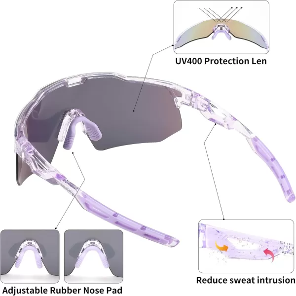 FEISEDY Sports Sunglasses Cycling Glasses for Men and WomenUV400 Protection Glasses for Baseball Fishing Golf B0069Purple Frame  Purple Mirror Lens