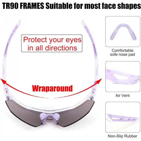 FEISEDY Sports Sunglasses Cycling Glasses for Men and WomenUV400 Protection Glasses for Baseball Fishing Golf B0069Purple Frame  Purple Mirror Lens