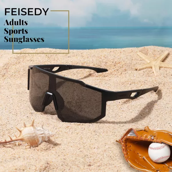 FEISEDY Sports Sunglasses Mens Women Baseball Sunglasses Biking Cycling Sunglasses for Teens UV400 Protection B2388001black Black