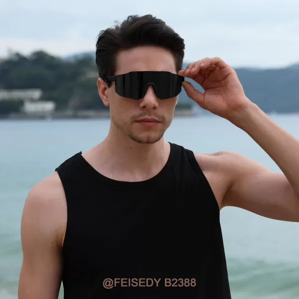 FEISEDY Sports Sunglasses Mens Women Baseball Sunglasses Biking Cycling Sunglasses for Teens UV400 Protection B2388001black Black