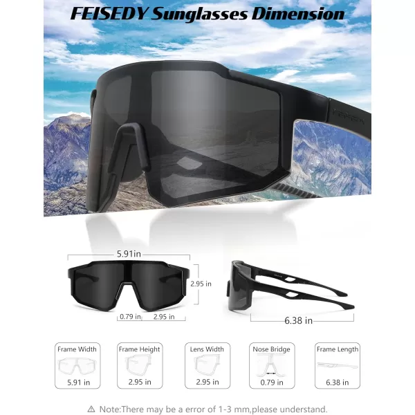 FEISEDY Sports Sunglasses Mens Women Baseball Sunglasses Biking Cycling Sunglasses for Teens UV400 Protection B2388001black Black