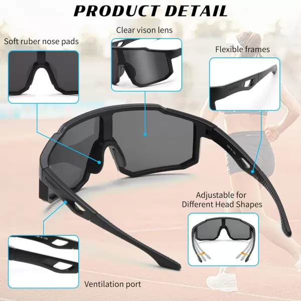 FEISEDY Sports Sunglasses Mens Women Baseball Sunglasses Biking Cycling Sunglasses for Teens UV400 Protection B2388001black Black