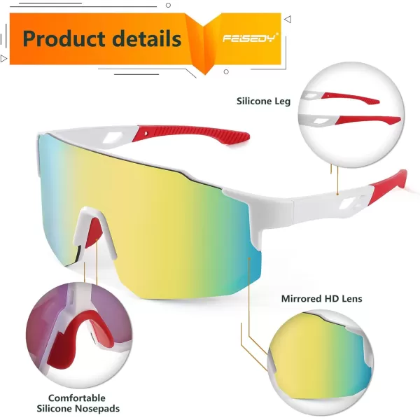 FEISEDY Sports Sunglasses Mens Women Baseball Sunglasses Biking Cycling Sunglasses for Teens UV400 Protection B2388002white Glod