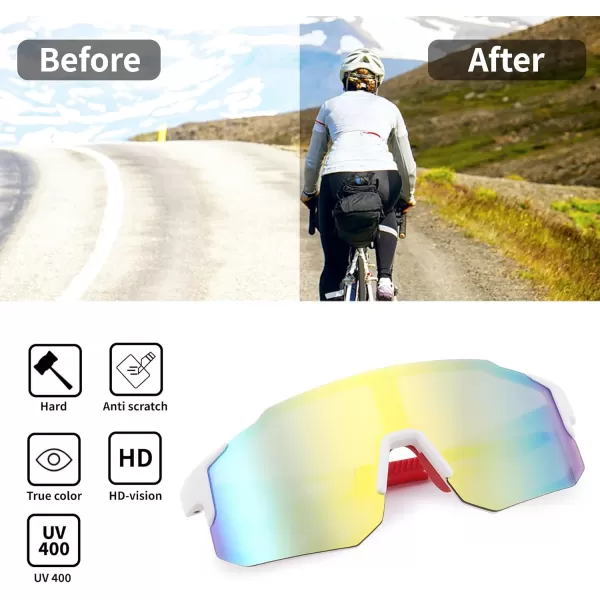 FEISEDY Sports Sunglasses Mens Women Baseball Sunglasses Biking Cycling Sunglasses for Teens UV400 Protection B2388002white Glod