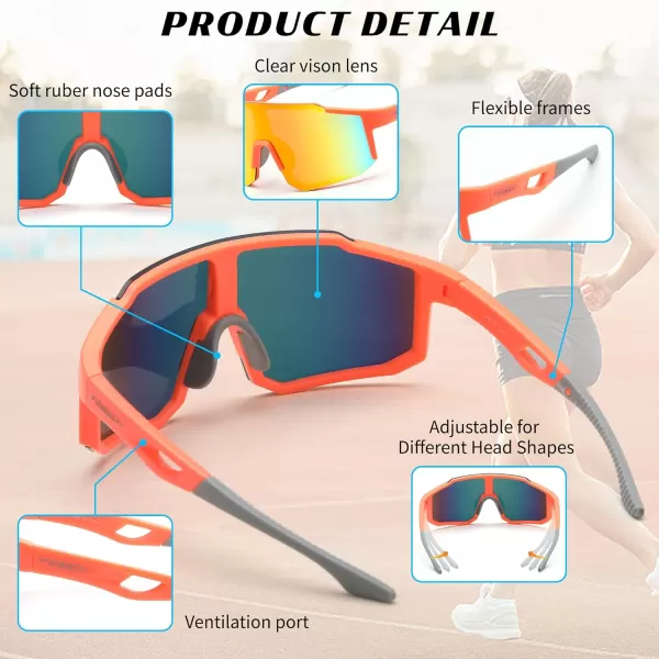 FEISEDY Sports Sunglasses Mens Women Baseball Sunglasses Biking Cycling Sunglasses for Teens UV400 Protection B2388003orange