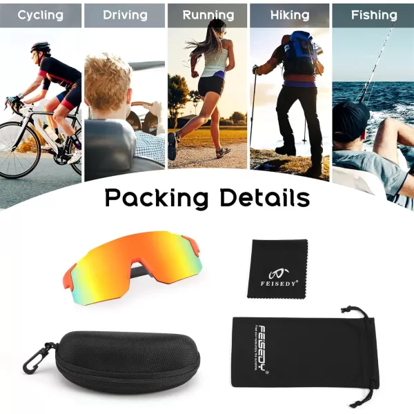 FEISEDY Sports Sunglasses Mens Women Baseball Sunglasses Biking Cycling Sunglasses for Teens UV400 Protection B2388003orange