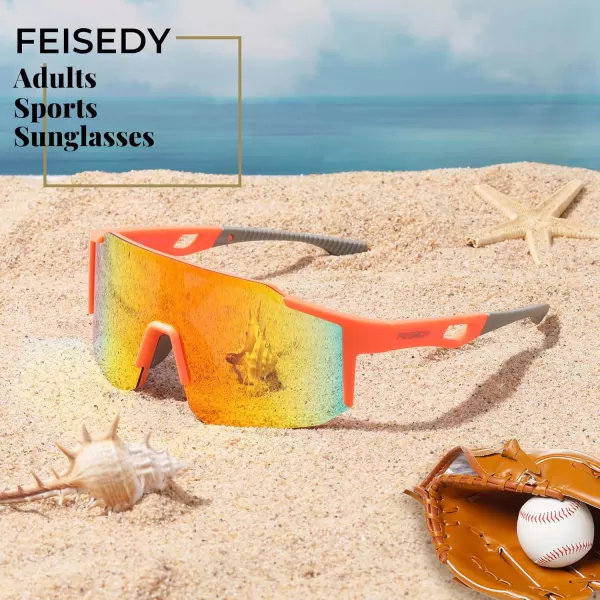 FEISEDY Sports Sunglasses Mens Women Baseball Sunglasses Biking Cycling Sunglasses for Teens UV400 Protection B2388003orange