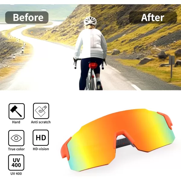 FEISEDY Sports Sunglasses Mens Women Baseball Sunglasses Biking Cycling Sunglasses for Teens UV400 Protection B2388003orange