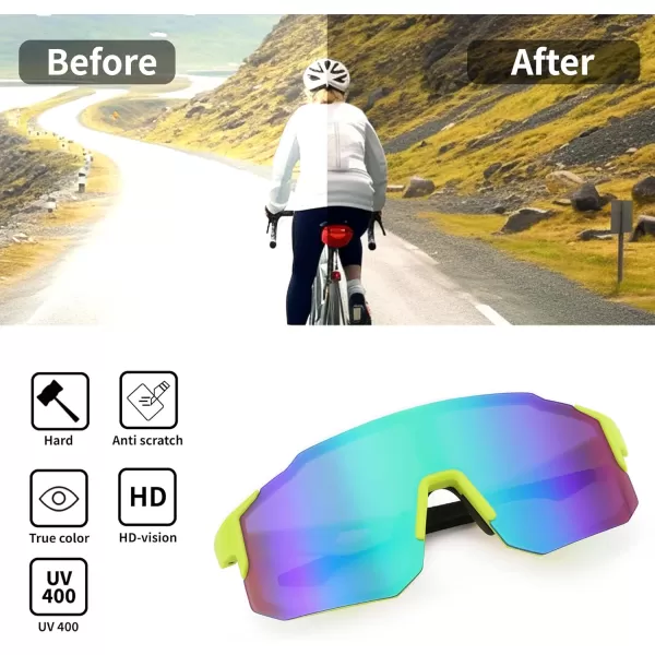 FEISEDY Sports Sunglasses Mens Women Baseball Sunglasses Biking Cycling Sunglasses for Teens UV400 Protection B2388004fluorescence Green