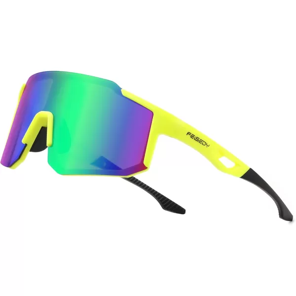 FEISEDY Sports Sunglasses Mens Women Baseball Sunglasses Biking Cycling Sunglasses for Teens UV400 Protection B2388004fluorescence Green