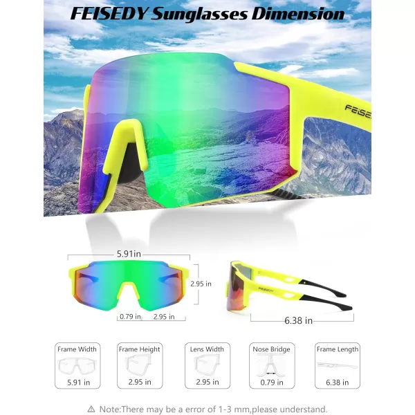 FEISEDY Sports Sunglasses Mens Women Baseball Sunglasses Biking Cycling Sunglasses for Teens UV400 Protection B2388004fluorescence Green