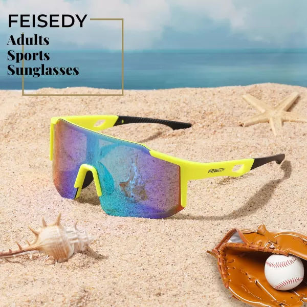 FEISEDY Sports Sunglasses Mens Women Baseball Sunglasses Biking Cycling Sunglasses for Teens UV400 Protection B2388004fluorescence Green