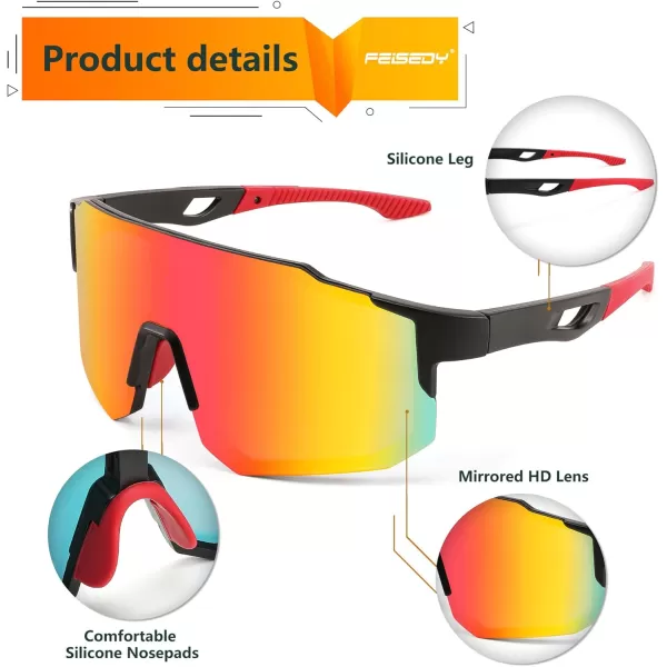 FEISEDY Sports Sunglasses Mens Women Baseball Sunglasses Biking Cycling Sunglasses for Teens UV400 Protection B2388005black Purple