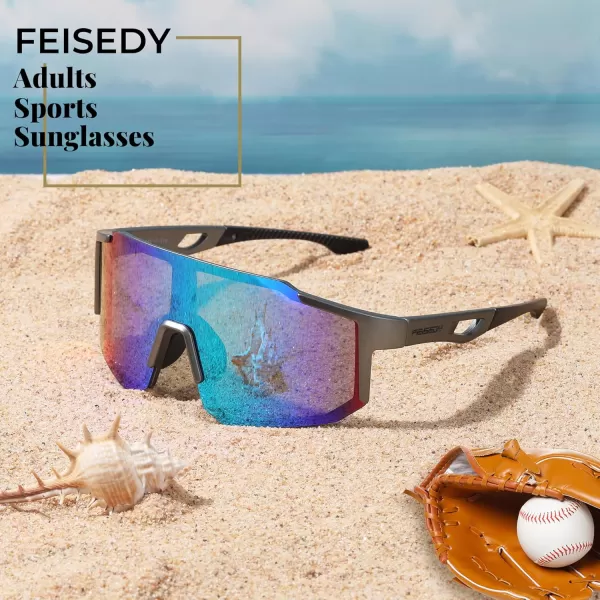 FEISEDY Sports Sunglasses Mens Women Baseball Sunglasses Biking Cycling Sunglasses for Teens UV400 Protection B2388006gun Grey
