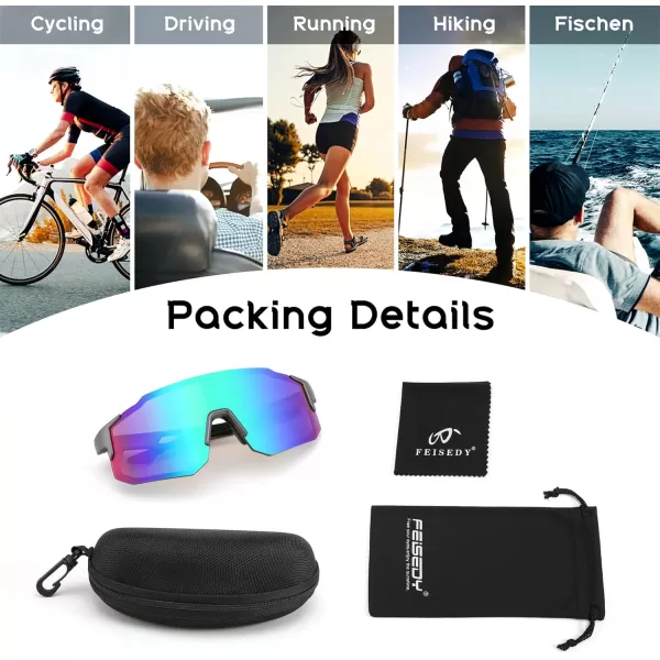 FEISEDY Sports Sunglasses Mens Women Baseball Sunglasses Biking Cycling Sunglasses for Teens UV400 Protection B2388006gun Grey