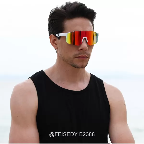 FEISEDY Sports Sunglasses Mens Women Baseball Sunglasses Biking Cycling Sunglasses for Teens UV400 Protection B2388007white