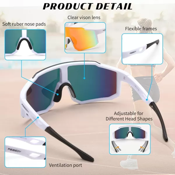 FEISEDY Sports Sunglasses Mens Women Baseball Sunglasses Biking Cycling Sunglasses for Teens UV400 Protection B2388007white