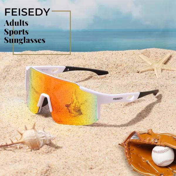 FEISEDY Sports Sunglasses Mens Women Baseball Sunglasses Biking Cycling Sunglasses for Teens UV400 Protection B2388007white