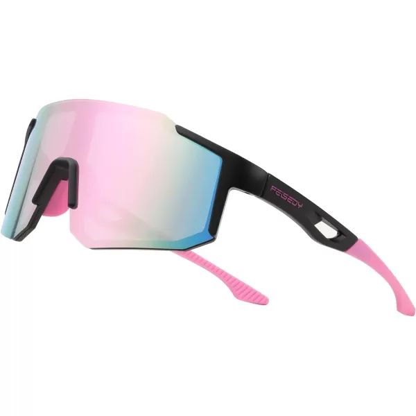FEISEDY Sports Sunglasses Mens Women Baseball Sunglasses Biking Cycling Sunglasses for Teens UV400 Protection B2388008black Pink