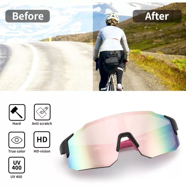 FEISEDY Sports Sunglasses Mens Women Baseball Sunglasses Biking Cycling Sunglasses for Teens UV400 Protection B2388008black Pink