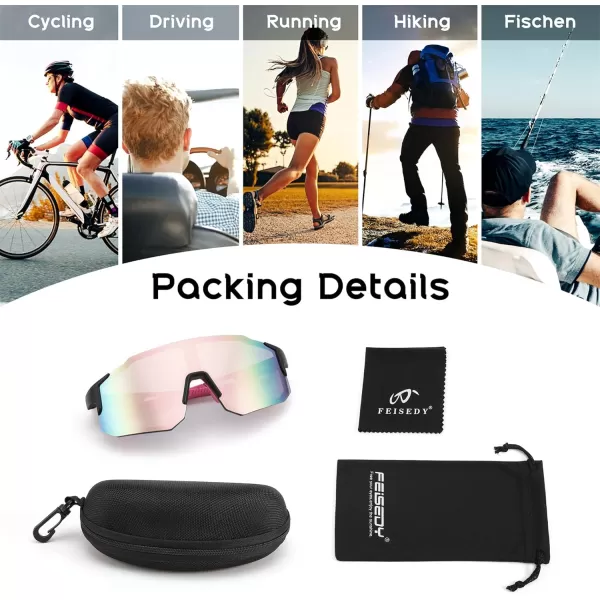 FEISEDY Sports Sunglasses Mens Women Baseball Sunglasses Biking Cycling Sunglasses for Teens UV400 Protection B2388008black Pink