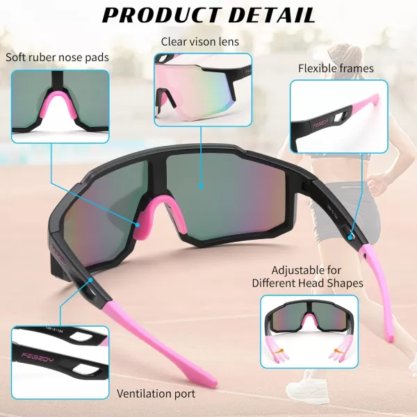 FEISEDY Sports Sunglasses Mens Women Baseball Sunglasses Biking Cycling Sunglasses for Teens UV400 Protection B2388008black Pink