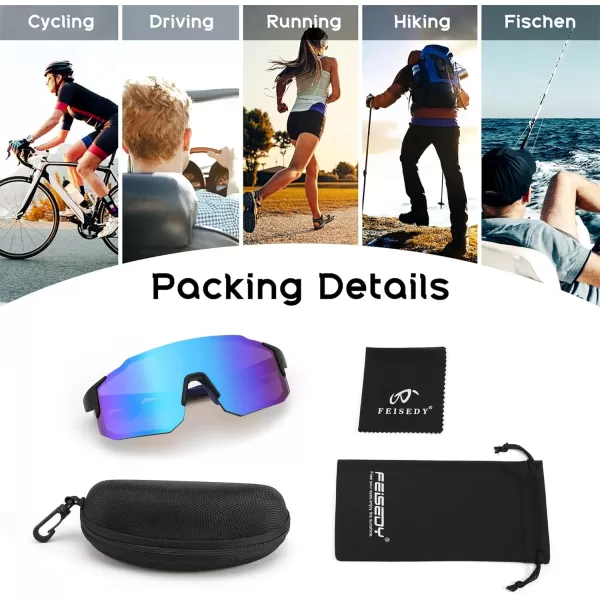 FEISEDY Sports Sunglasses Mens Women Baseball Sunglasses Biking Cycling Sunglasses for Teens UV400 Protection B2388009black