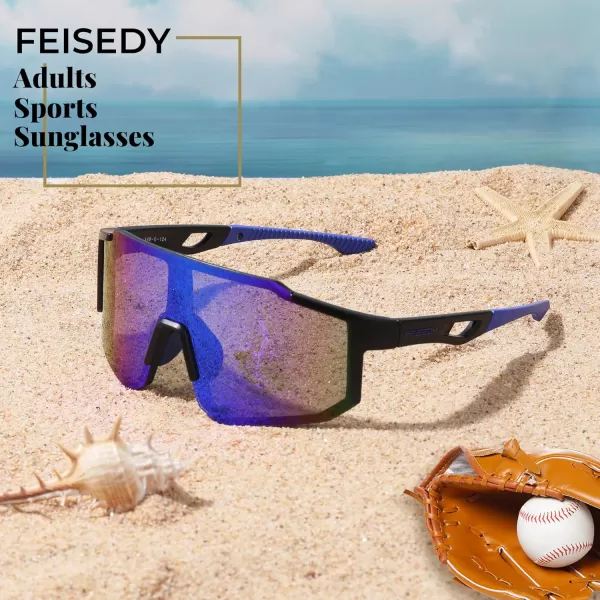 FEISEDY Sports Sunglasses Mens Women Baseball Sunglasses Biking Cycling Sunglasses for Teens UV400 Protection B2388009black