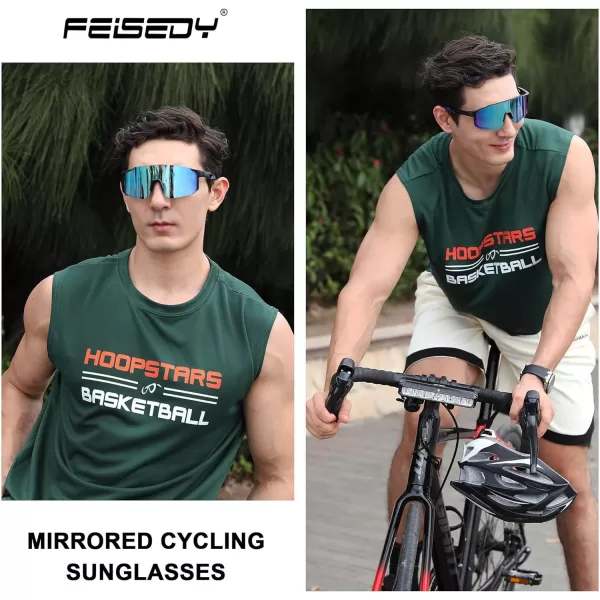 FEISEDY Sports Sunglasses Mens Women Baseball Sunglasses Biking Cycling Sunglasses for Teens UV400 Protection B2388009black