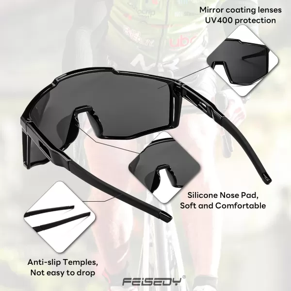 FEISEDY Sports Sunglasses Youth Baseball Cycling Sunglasses Teens Tennis Sunglasses Sun Glasses Men Women B0061001  Black