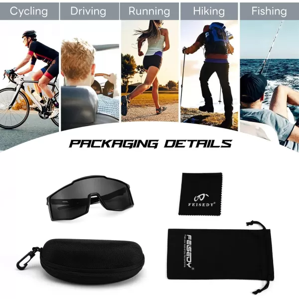 FEISEDY Sports Sunglasses Youth Baseball Cycling Sunglasses Teens Tennis Sunglasses Sun Glasses Men Women B0061001  Black